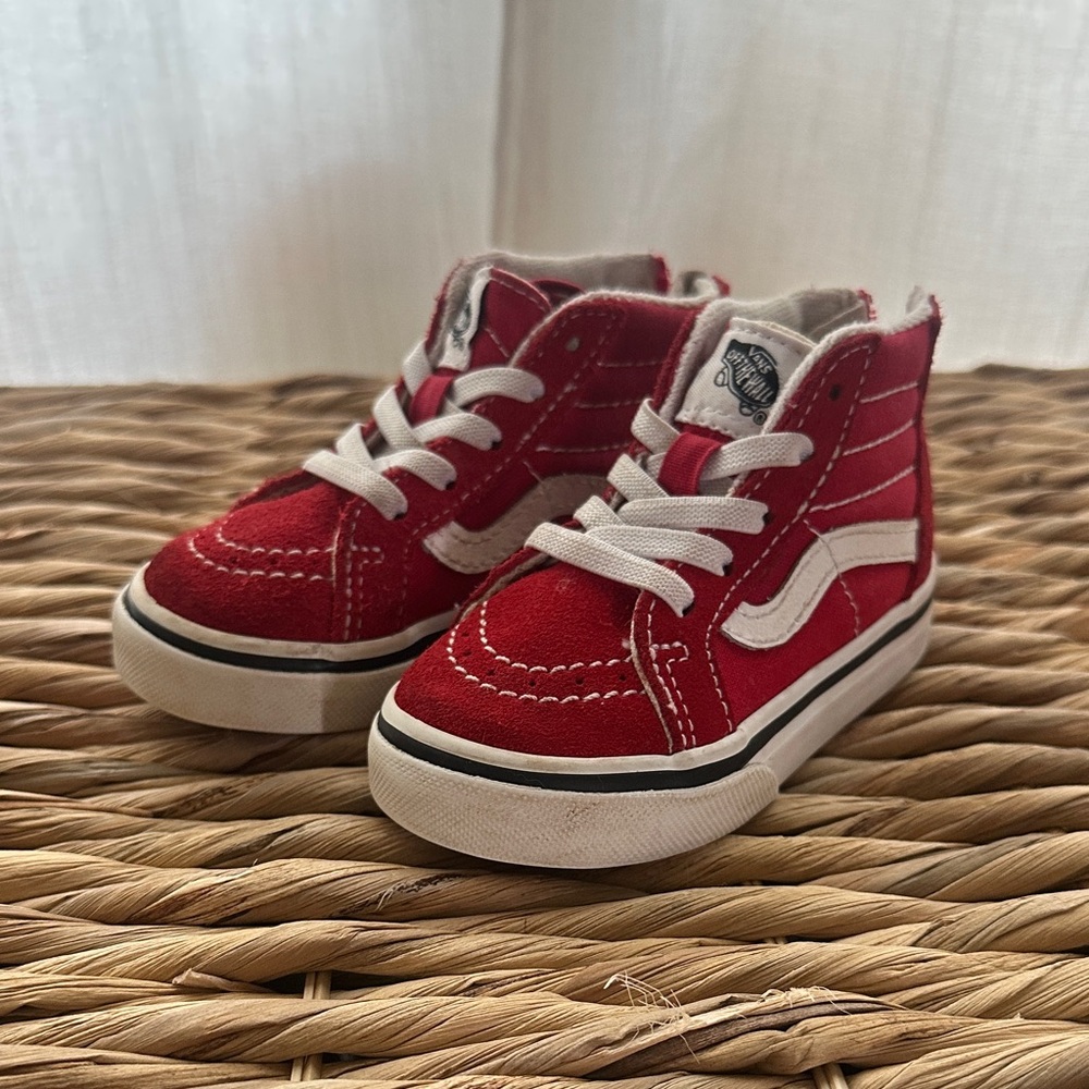 Vans Kids Red and White High-Top Sneakers